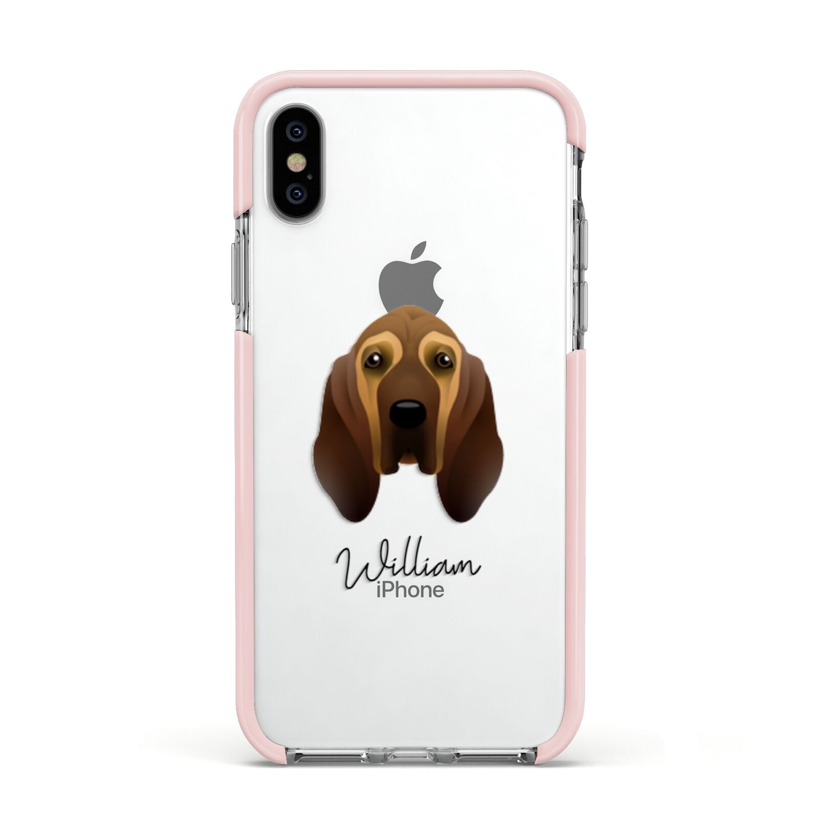 Bloodhound Personalised Apple iPhone Xs Impact Case Pink Edge on Silver Phone