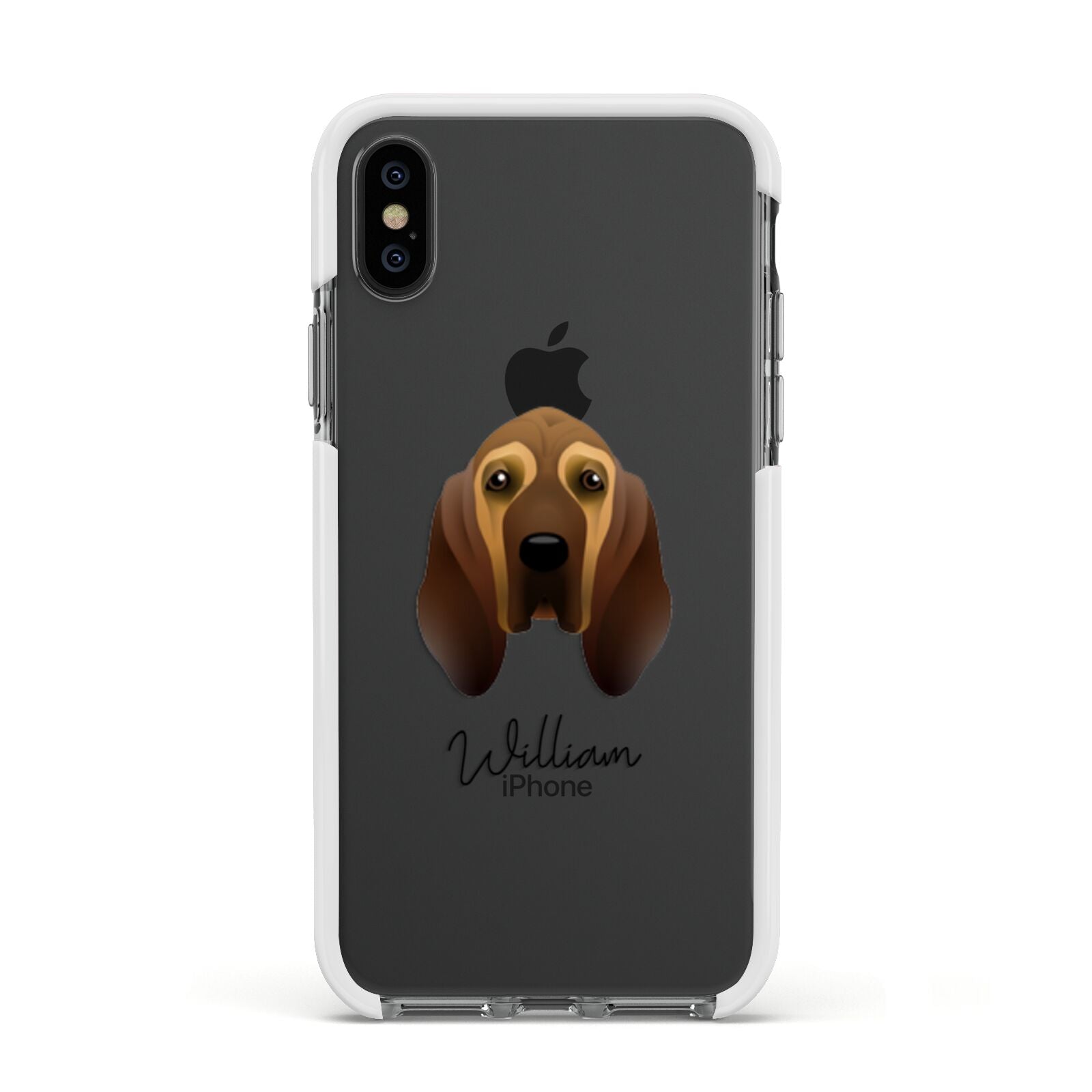 Bloodhound Personalised Apple iPhone Xs Impact Case White Edge on Black Phone