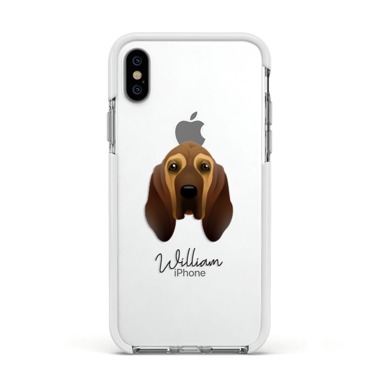 Bloodhound Personalised Apple iPhone Xs Impact Case White Edge on Silver Phone