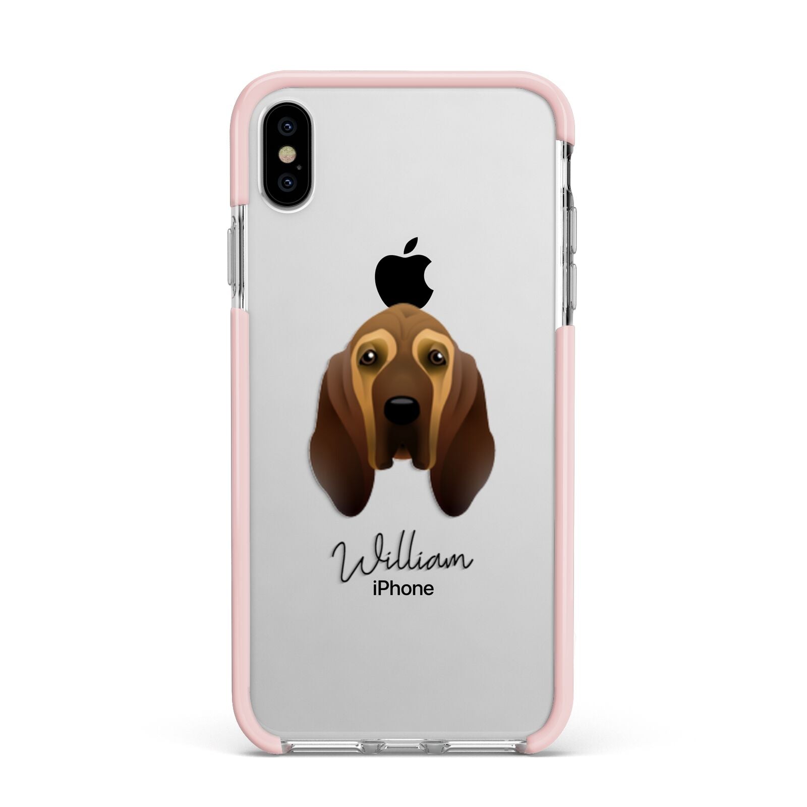 Bloodhound Personalised Apple iPhone Xs Max Impact Case Pink Edge on Silver Phone