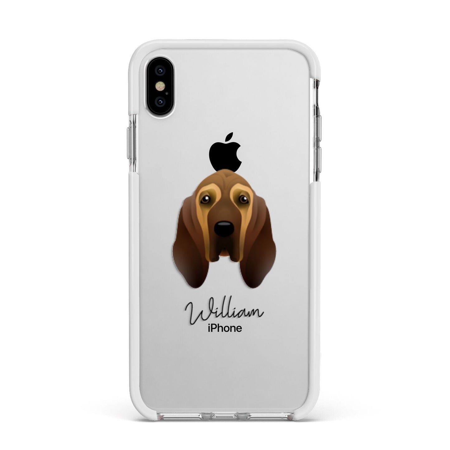 Bloodhound Personalised Apple iPhone Xs Max Impact Case White Edge on Silver Phone