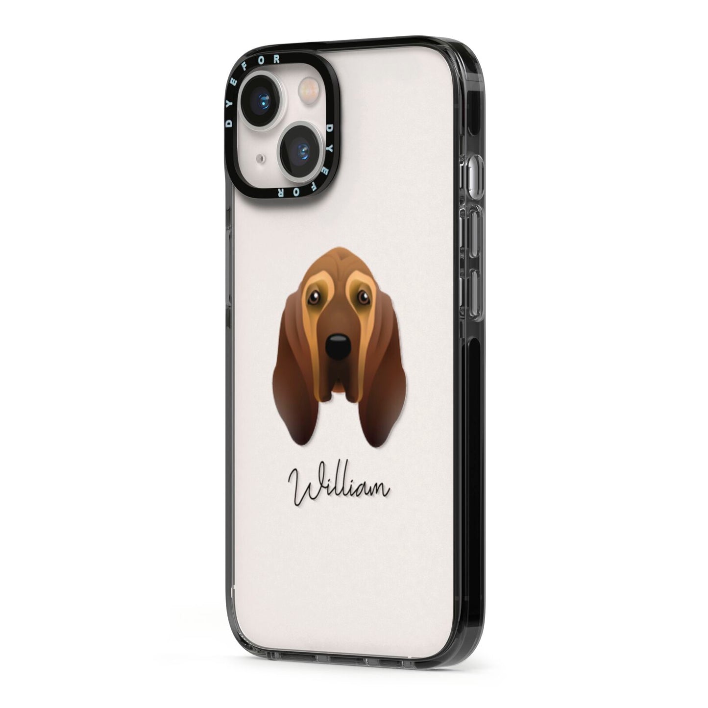 Bloodhound Personalised iPhone 13 Black Impact Case Side Angle on Silver phone