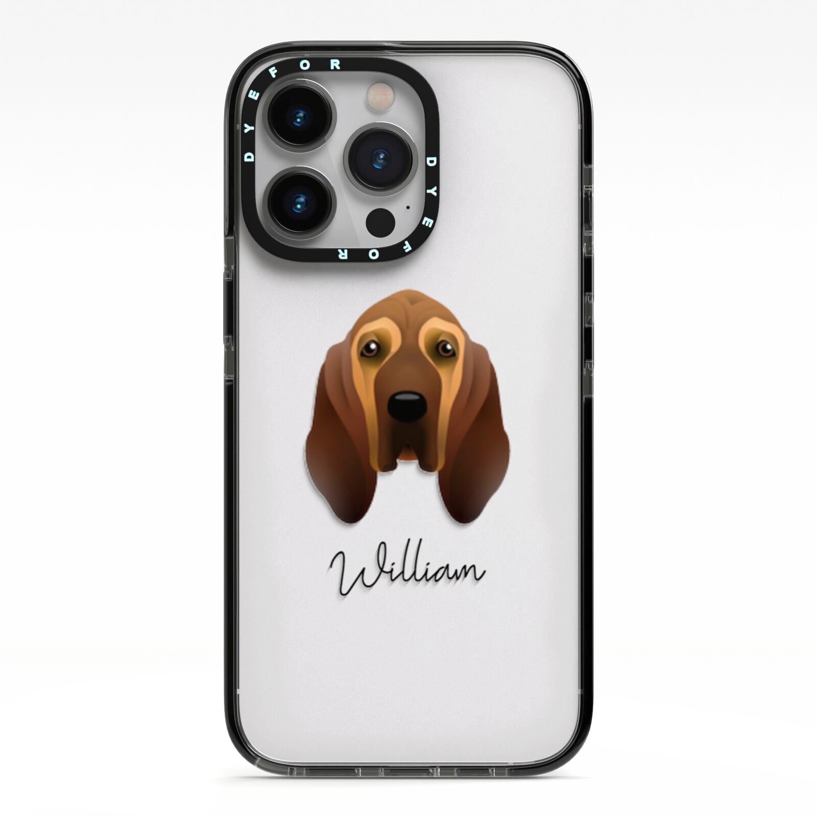 Bloodhound Personalised iPhone 13 Pro Black Impact Case on Silver phone