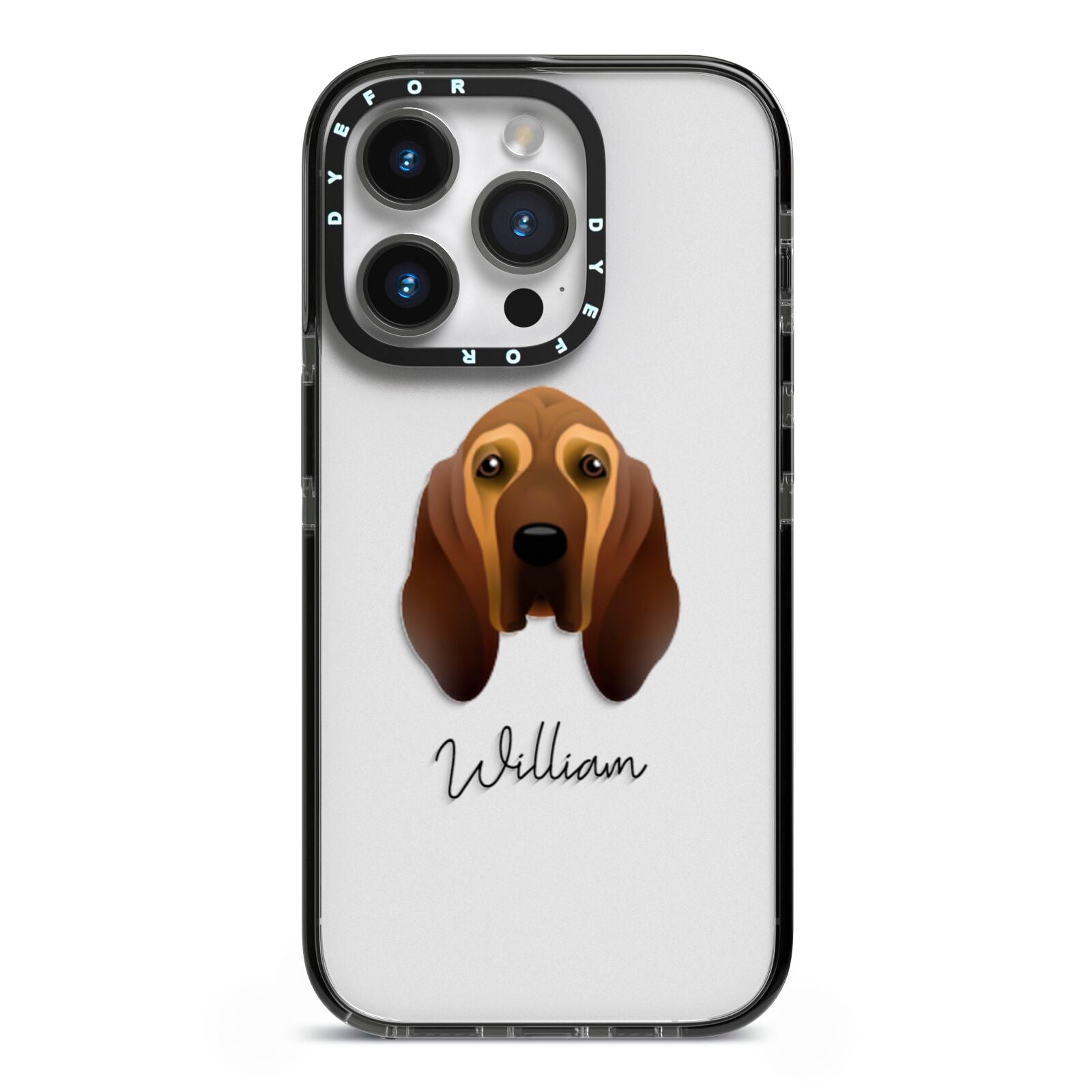Bloodhound Personalised iPhone 14 Pro Black Impact Case on Silver phone
