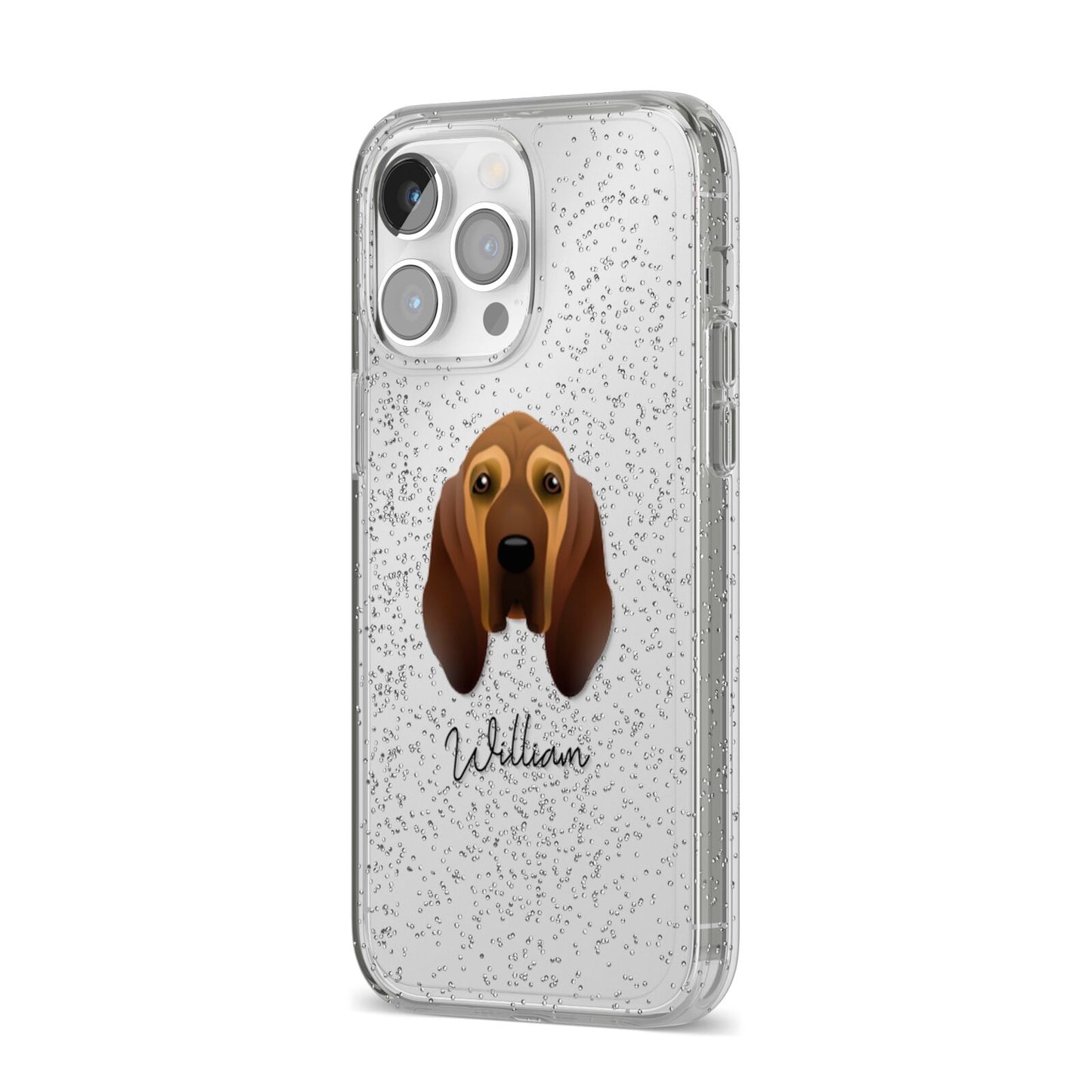 Bloodhound Personalised iPhone 14 Pro Max Glitter Tough Case Silver Angled Image