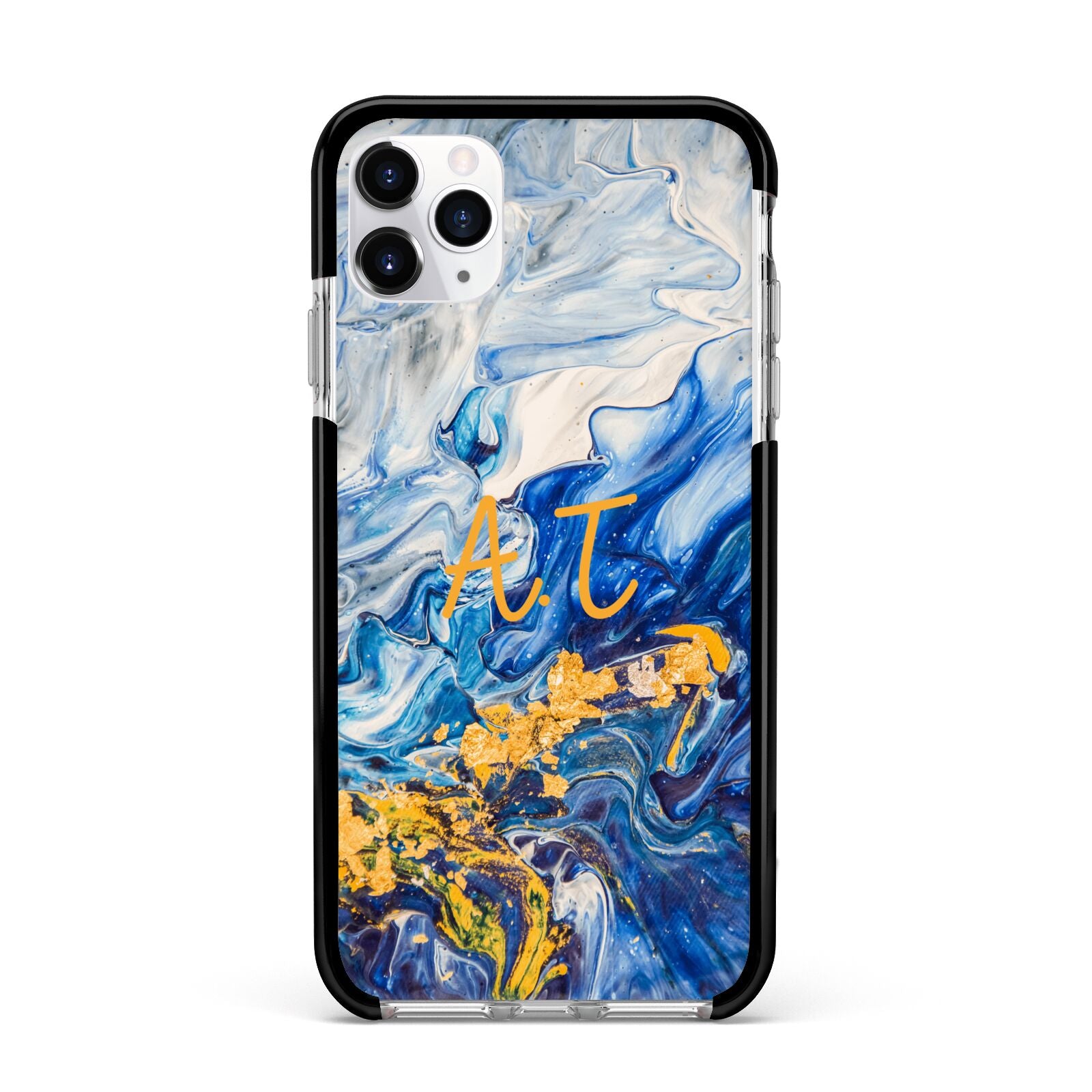 Blue And Gold Marble Apple iPhone 11 Pro Max in Silver with Black Impact Case