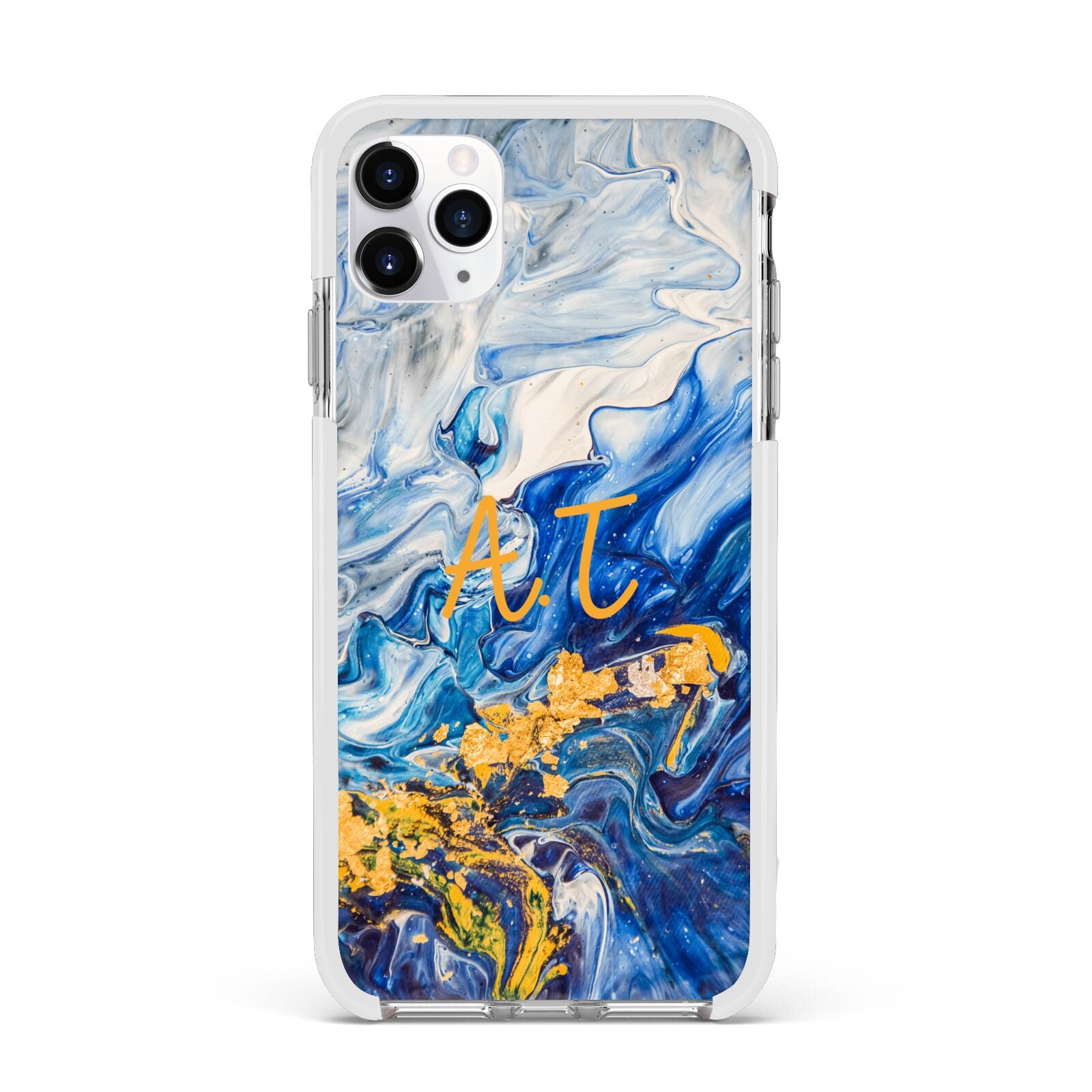 Blue And Gold Marble Apple iPhone 11 Pro Max in Silver with White Impact Case