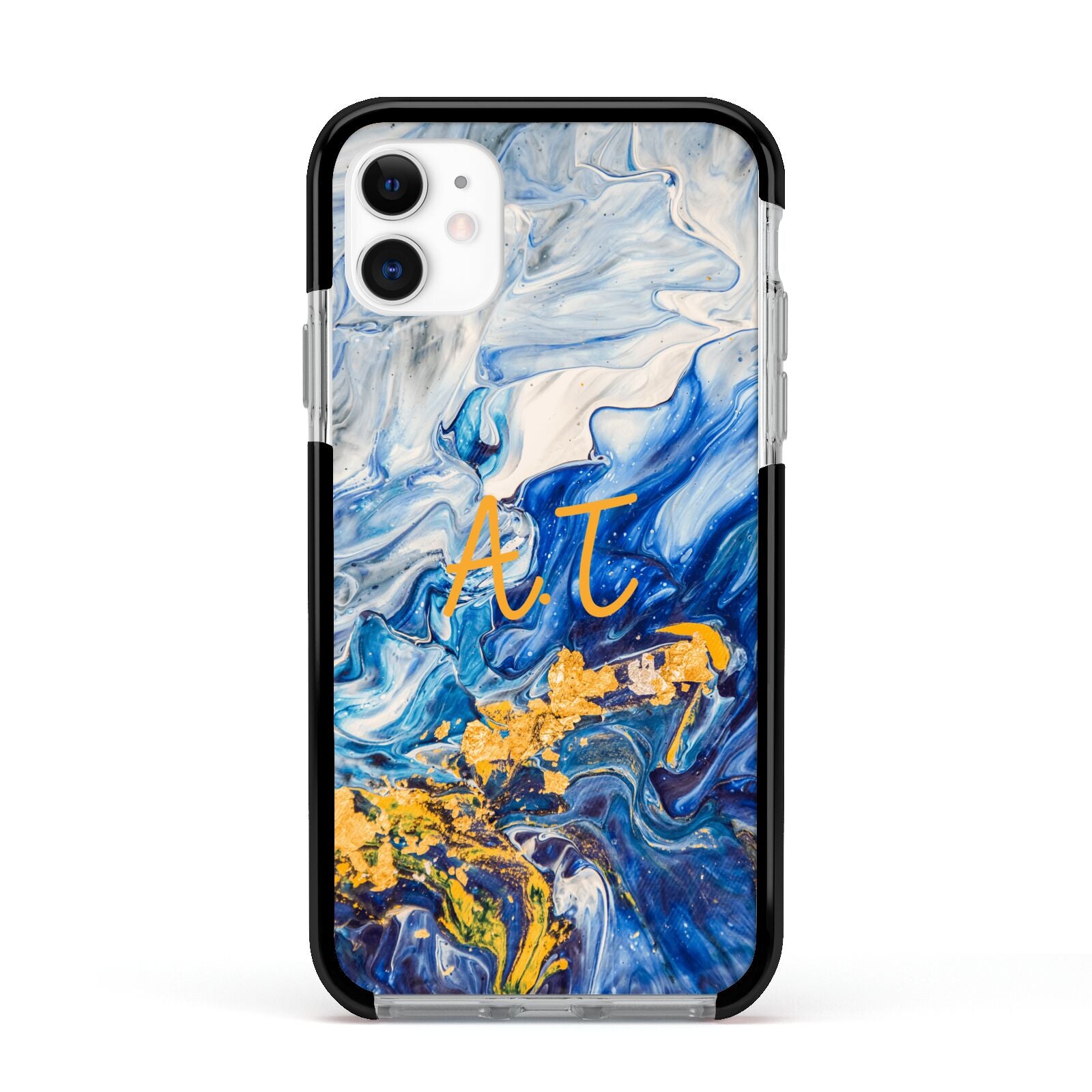 Blue And Gold Marble Apple iPhone 11 in White with Black Impact Case