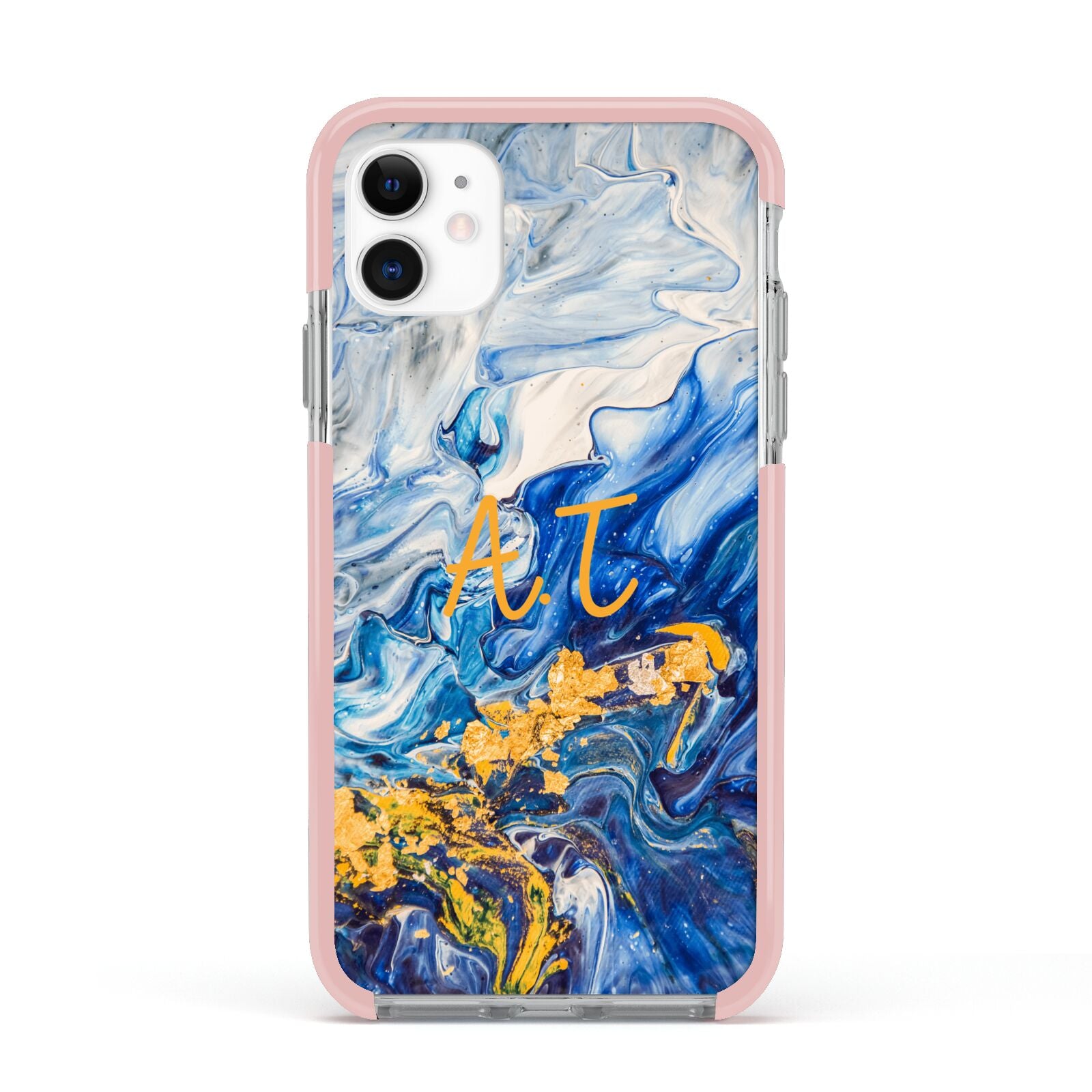 Blue And Gold Marble Apple iPhone 11 in White with Pink Impact Case