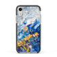 Blue And Gold Marble Apple iPhone XR Impact Case Black Edge on Silver Phone