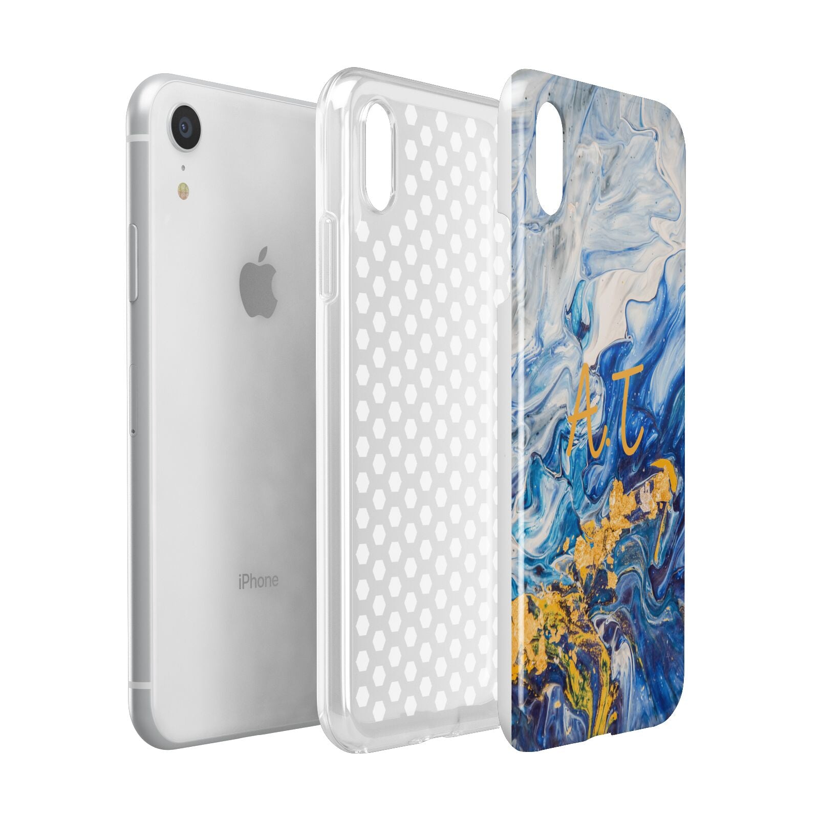 Blue And Gold Marble Apple iPhone XR White 3D Tough Case Expanded view