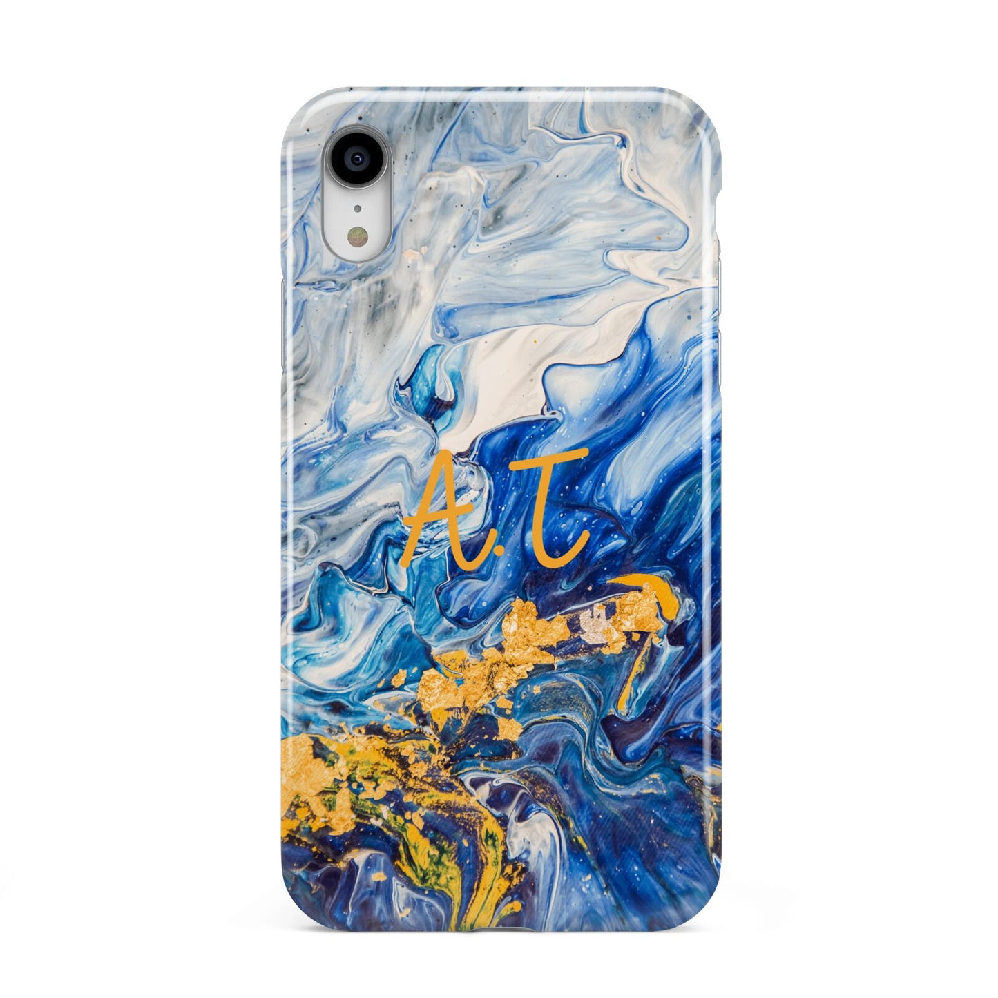 Blue And Gold Marble Apple iPhone XR White 3D Tough Case