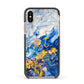 Blue And Gold Marble Apple iPhone Xs Impact Case Black Edge on Gold Phone