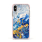 Blue And Gold Marble Apple iPhone Xs Impact Case Pink Edge on Gold Phone
