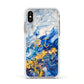Blue And Gold Marble Apple iPhone Xs Impact Case White Edge on Gold Phone