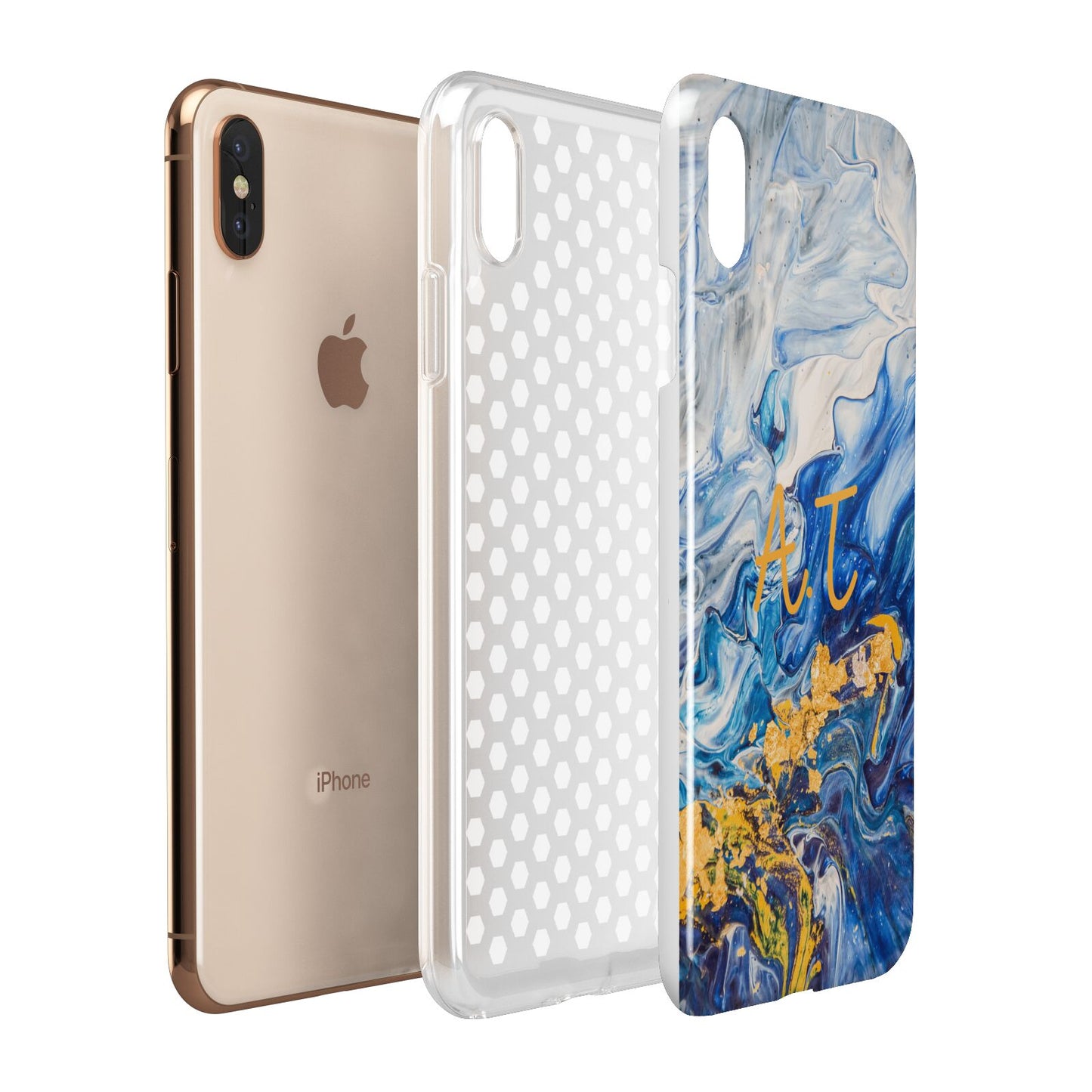 Blue And Gold Marble Apple iPhone Xs Max 3D Tough Case Expanded View