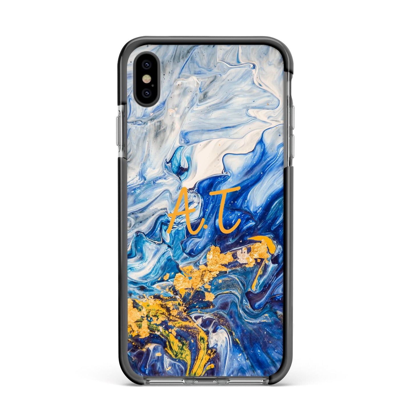 Blue And Gold Marble Apple iPhone Xs Max Impact Case Black Edge on Black Phone