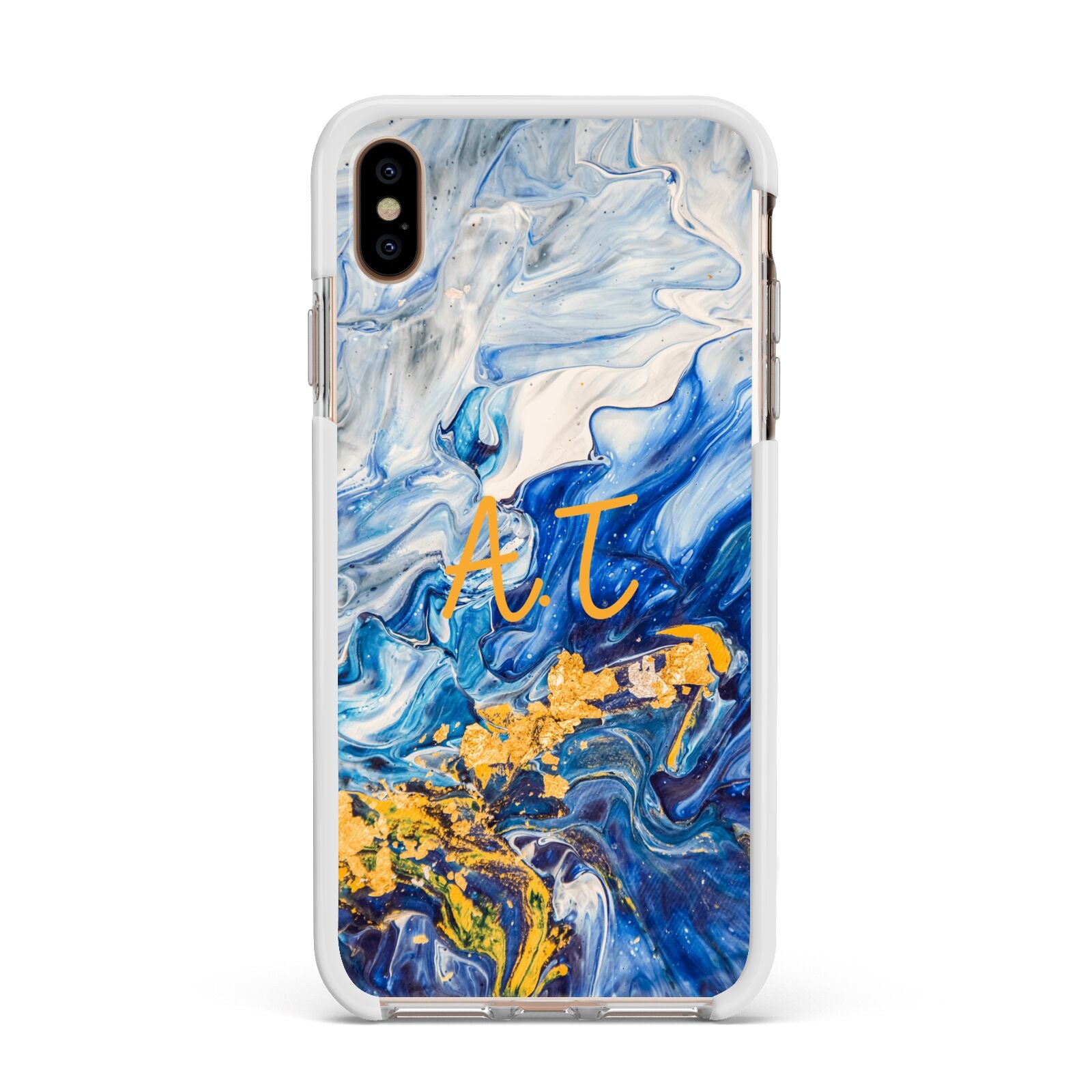 Blue And Gold Marble Apple iPhone Xs Max Impact Case White Edge on Gold Phone