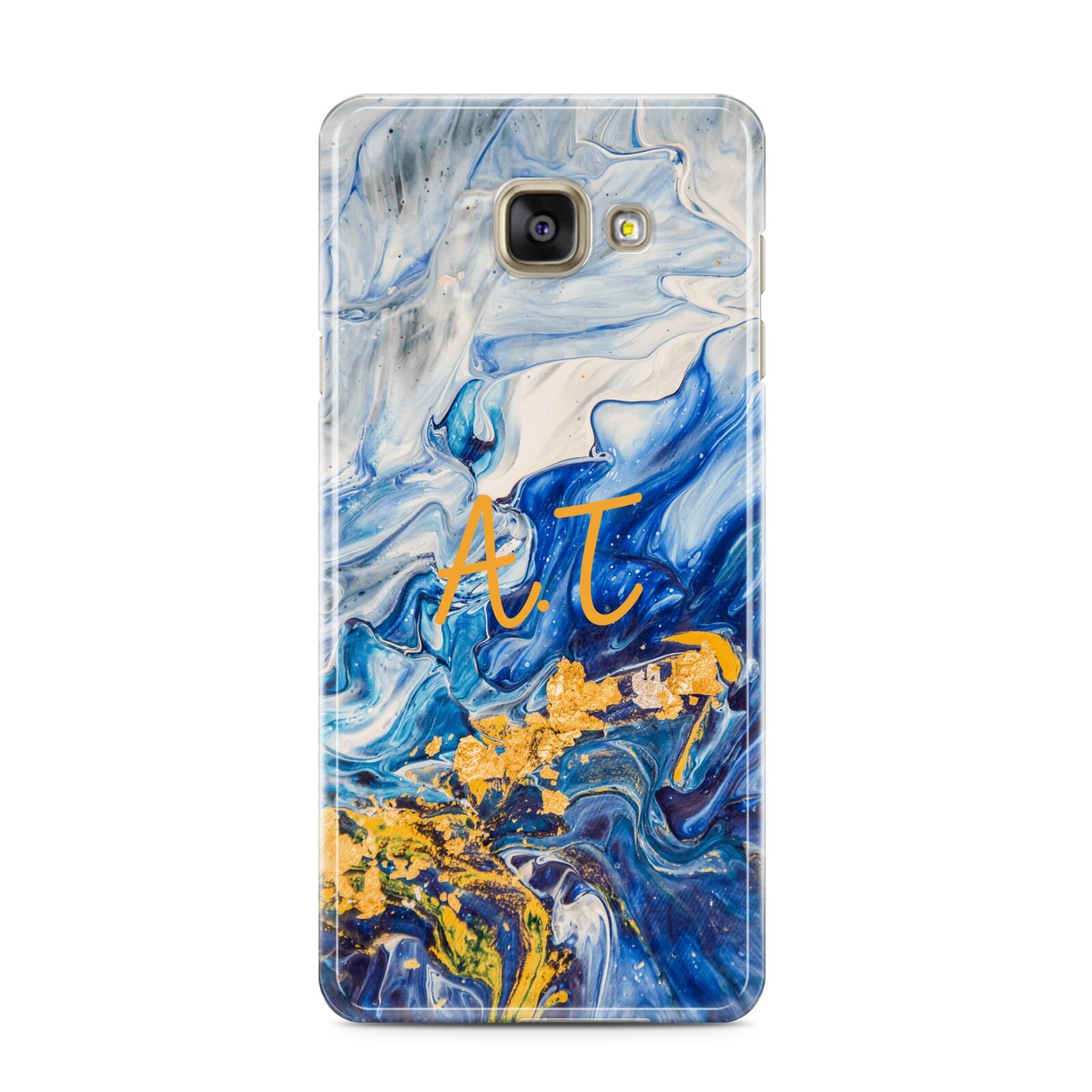 Blue And Gold Marble Samsung Galaxy A3 2016 Case on gold phone