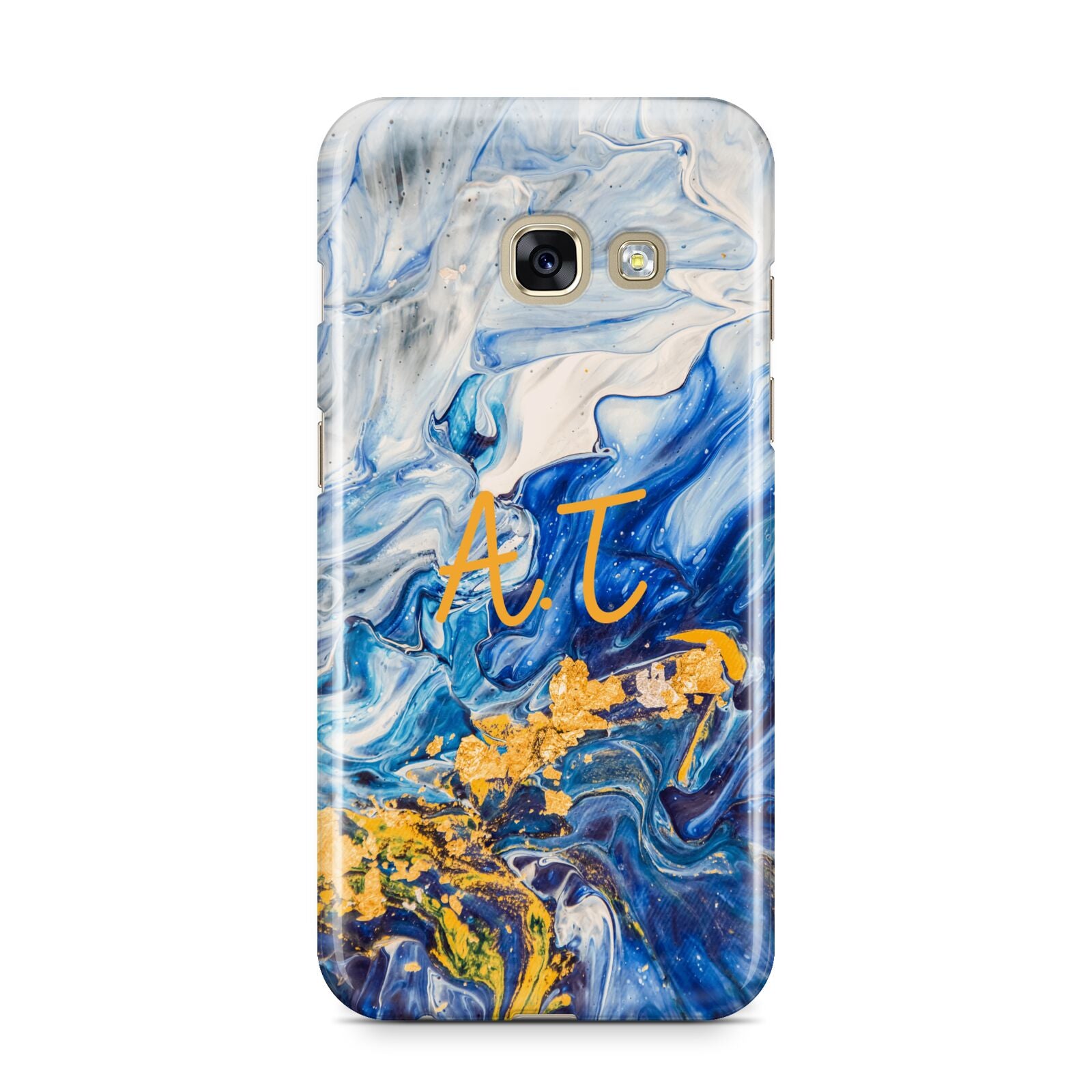 Blue And Gold Marble Samsung Galaxy A3 2017 Case on gold phone