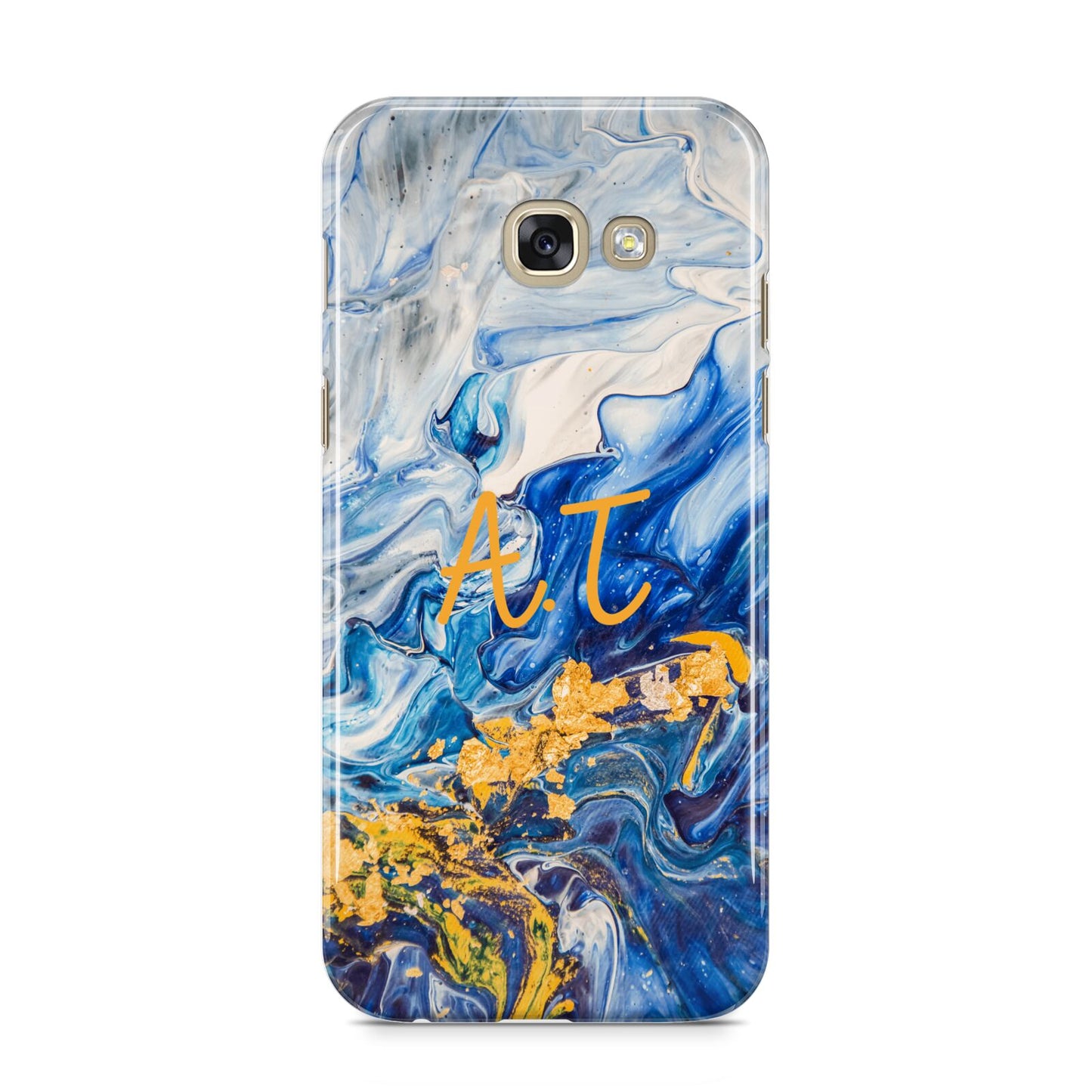 Blue And Gold Marble Samsung Galaxy A5 2017 Case on gold phone