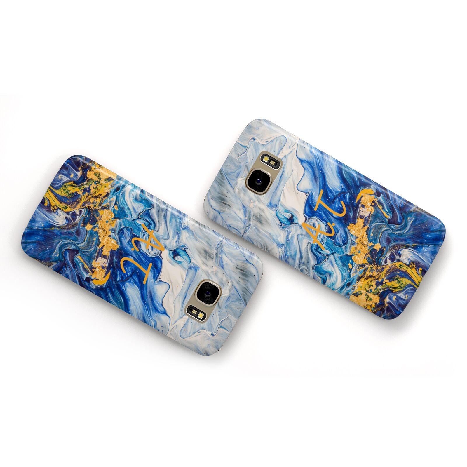 Blue And Gold Marble Samsung Galaxy Case Flat Overview