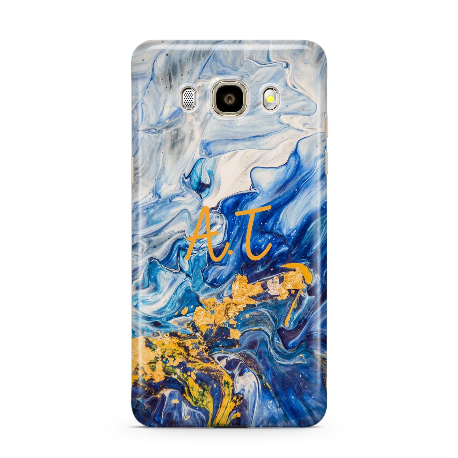 Blue And Gold Marble Samsung Galaxy J7 2016 Case on gold phone