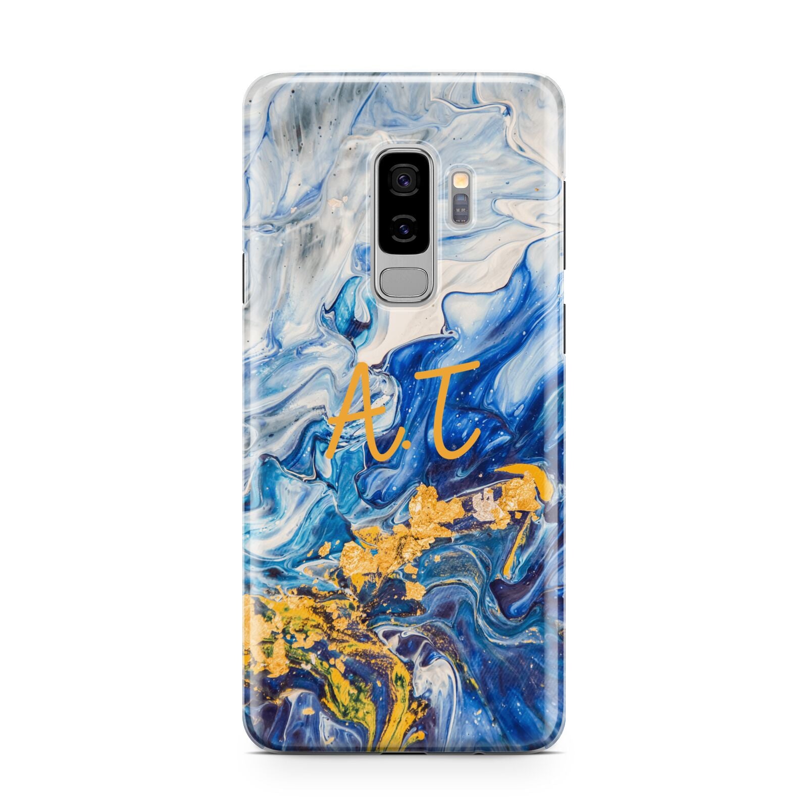 Blue And Gold Marble Samsung Galaxy S9 Plus Case on Silver phone