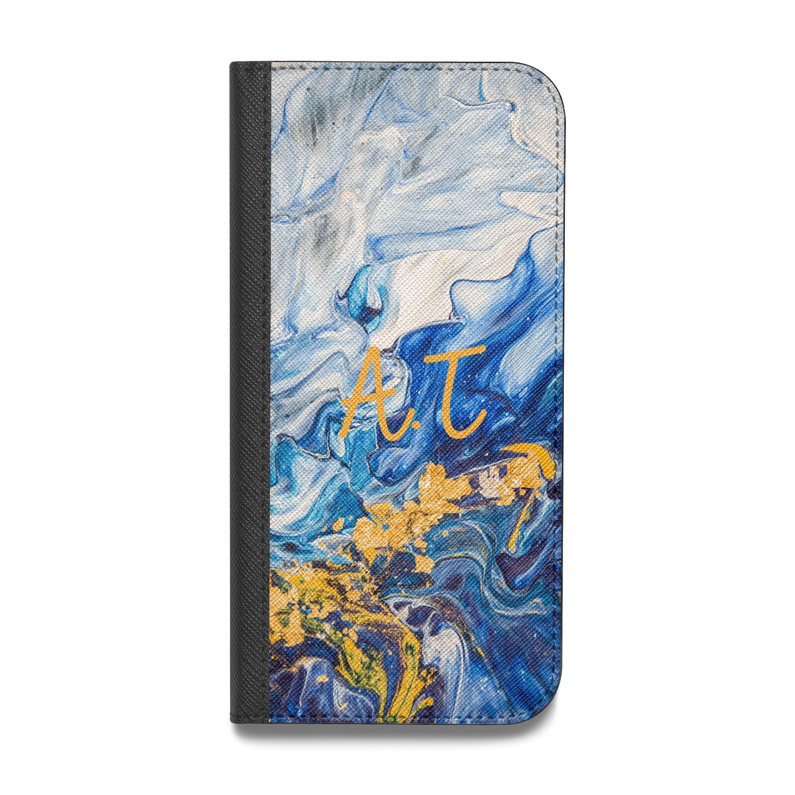 Blue And Gold Marble Vegan Leather Flip iPhone Case