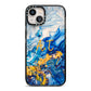 Blue And Gold Marble iPhone 13 Black Impact Case on Silver phone