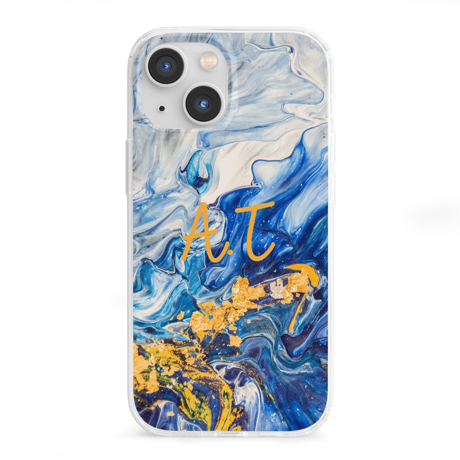 Blue And Gold Marble iPhone 13 Mini Clear Bumper Case