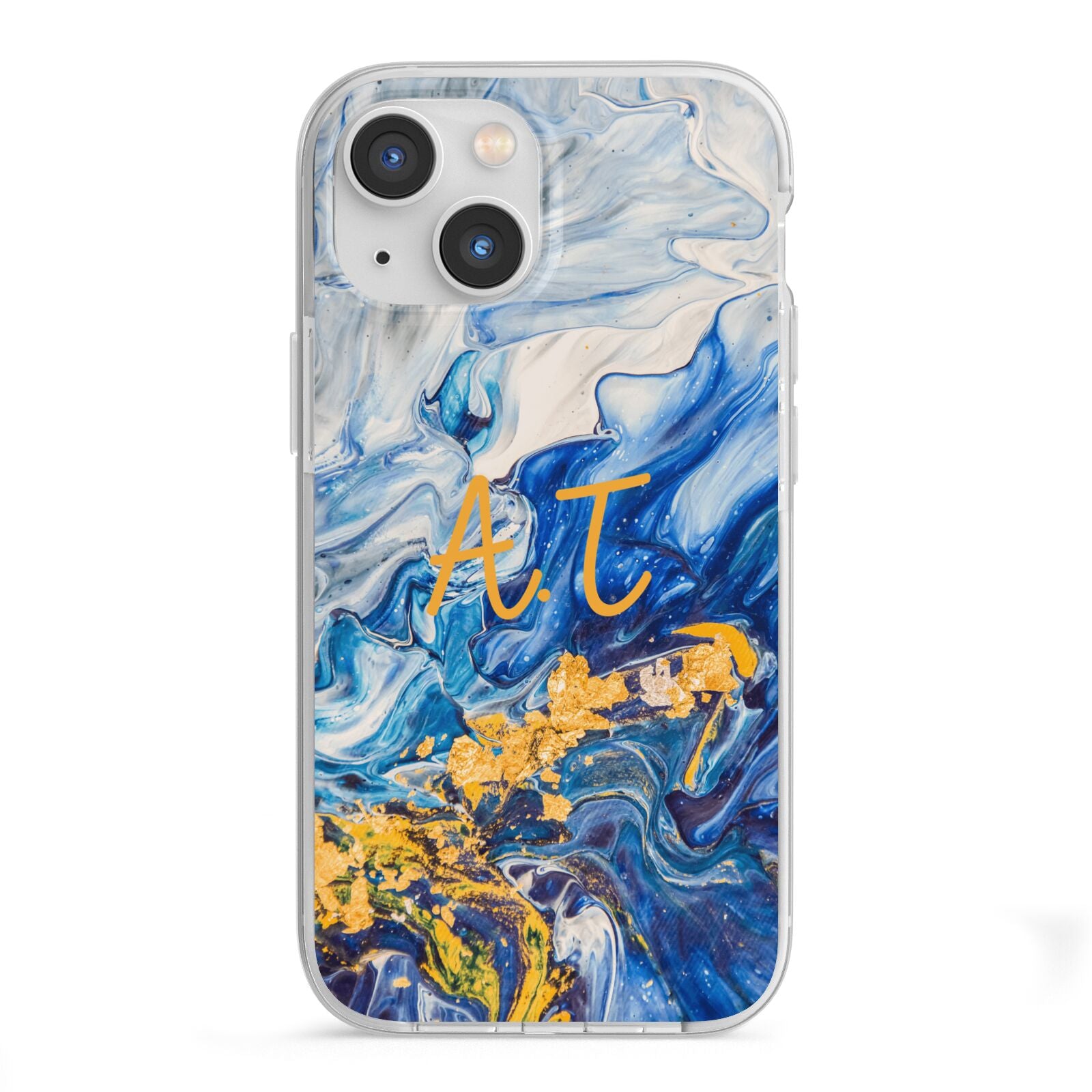 Blue And Gold Marble iPhone 13 Mini TPU Impact Case with White Edges
