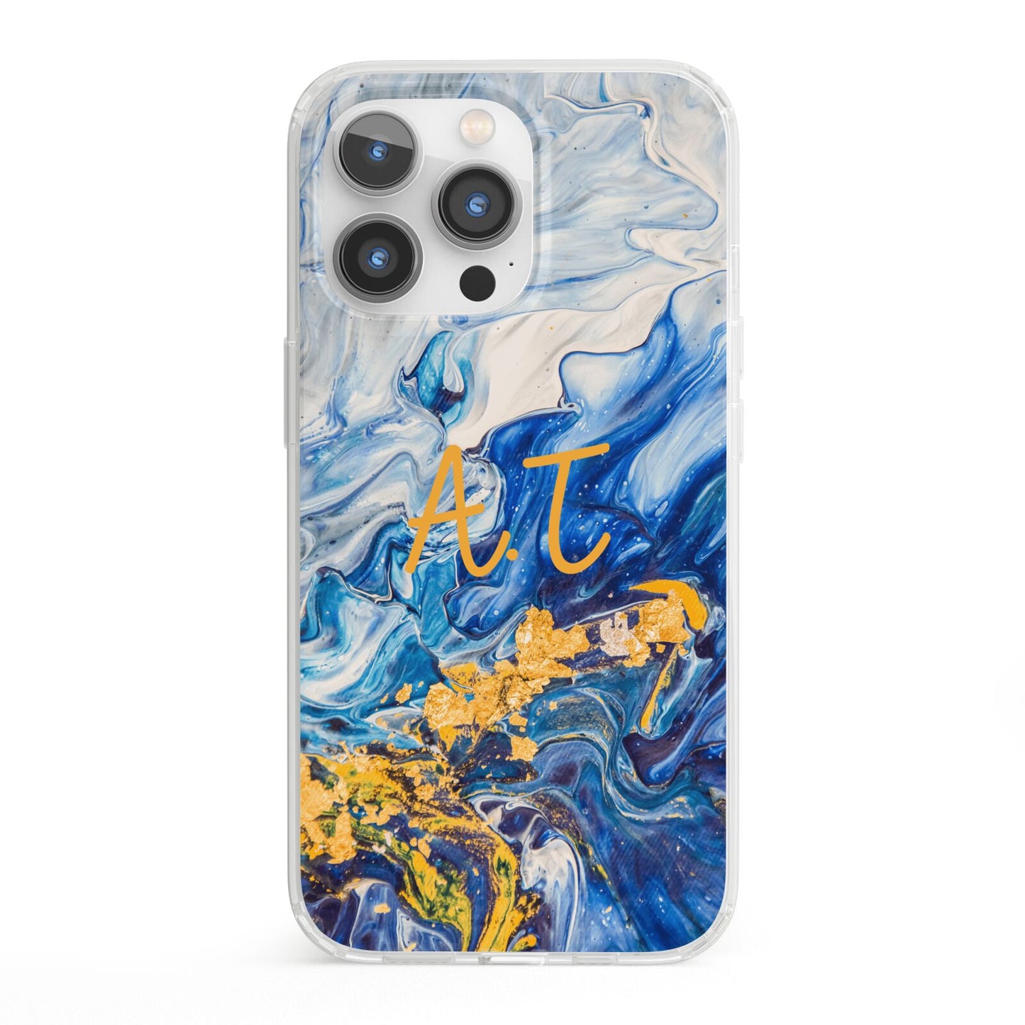 Blue And Gold Marble iPhone 13 Pro Clear Bumper Case