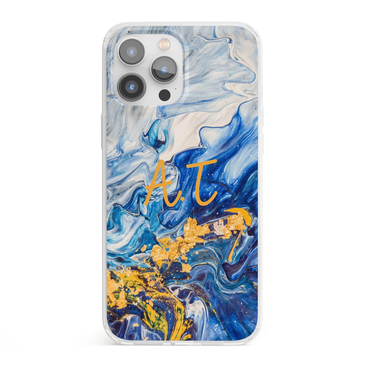 Blue And Gold Marble iPhone 13 Pro Max Clear Bumper Case