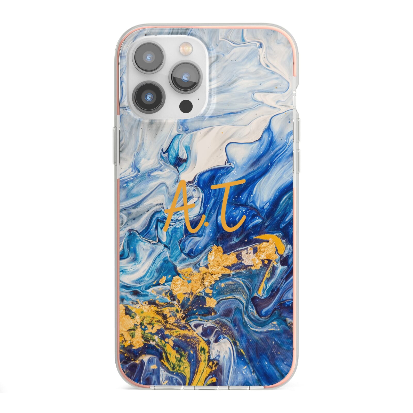 Blue And Gold Marble iPhone 13 Pro Max TPU Impact Case with Pink Edges