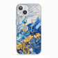 Blue And Gold Marble iPhone 13 TPU Impact Case with White Edges