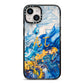 Blue And Gold Marble iPhone 14 Black Impact Case on Silver phone