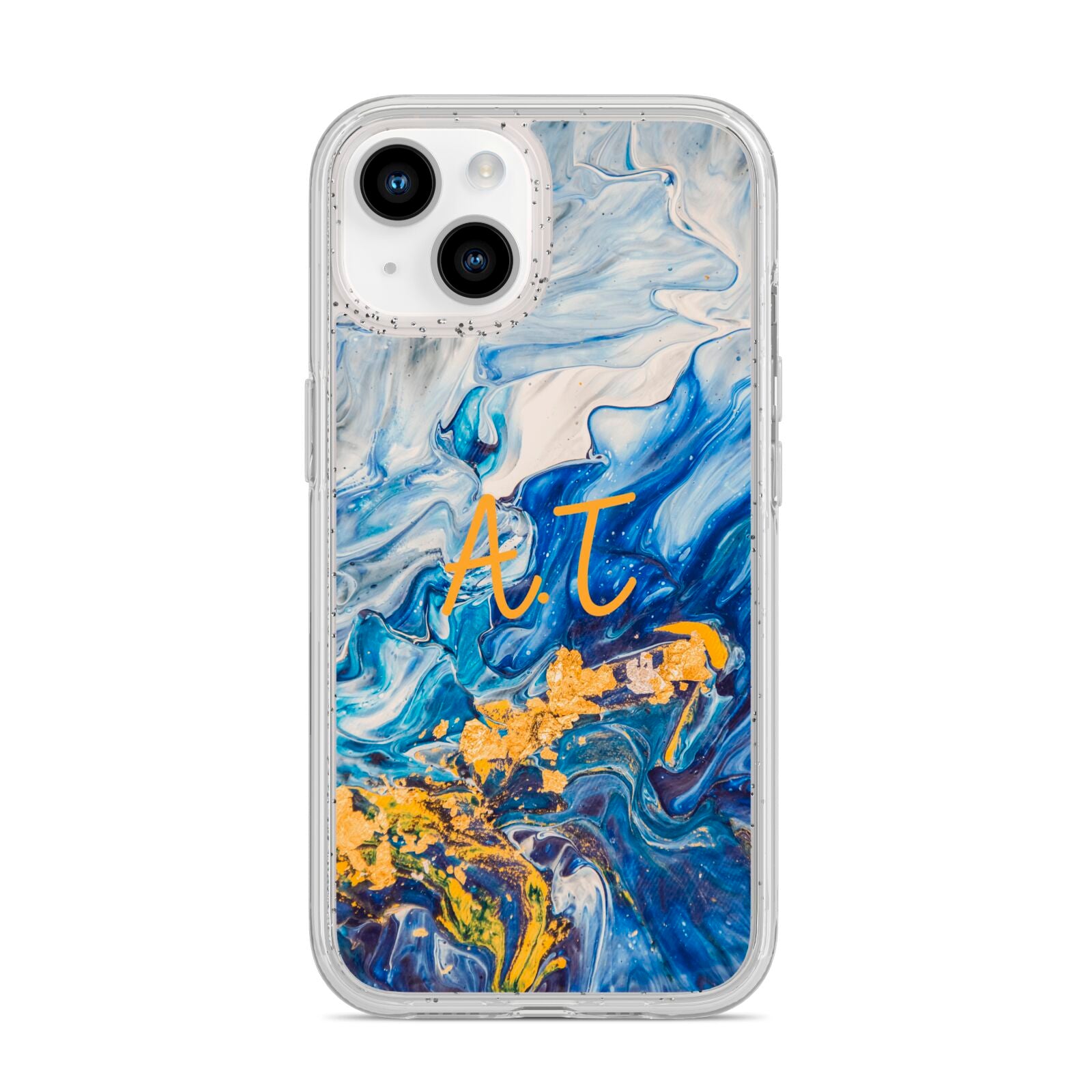 Blue And Gold Marble iPhone 14 Glitter Tough Case Starlight