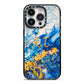 Blue And Gold Marble iPhone 14 Pro Black Impact Case on Silver phone