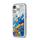 Blue And Gold Marble iPhone 14 Pro Clear Tough Case Silver Angled Image