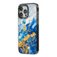 Blue And Gold Marble iPhone 14 Pro Max Black Impact Case Side Angle on Silver phone