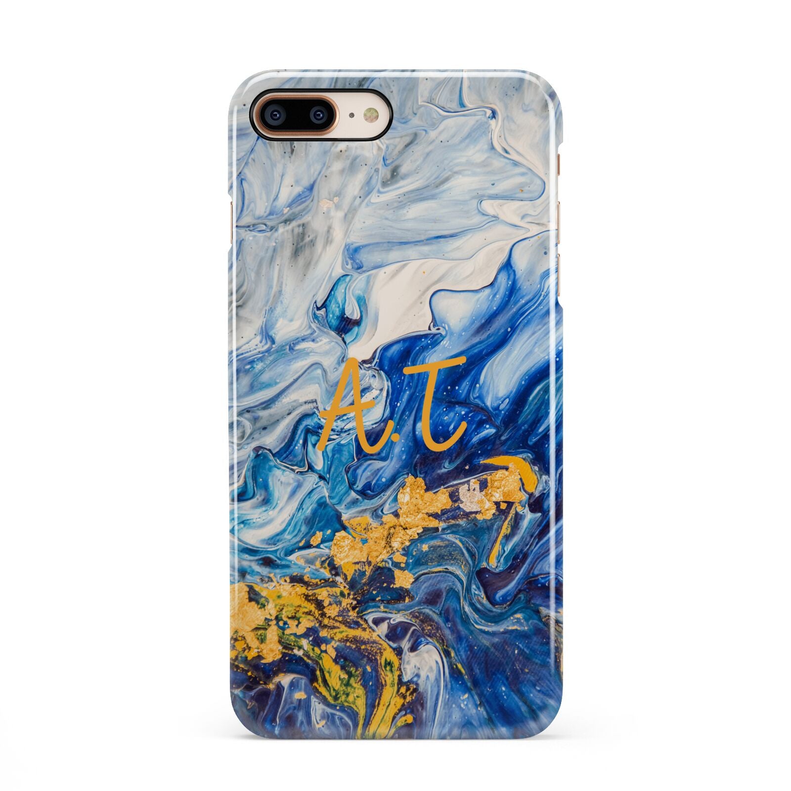 Blue And Gold Marble iPhone 8 Plus 3D Snap Case on Gold Phone