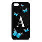 Blue Butterflies with Initial and Name Black Saffiano Leather iPhone 5 Case