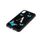 Blue Butterflies with Initial and Name Black Saffiano Leather iPhone Xs Case Side Angle