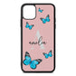 Blue Butterflies with Initial and Name Pink Pebble Leather iPhone 11 Pro Max Case