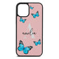 Blue Butterflies with Initial and Name Pink Pebble Leather iPhone 12 Mini Case