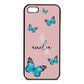 Blue Butterflies with Initial and Name Pink Pebble Leather iPhone 5 Case