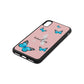Blue Butterflies with Initial and Name Pink Pebble Leather iPhone Xs Case Side Angle