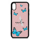 Blue Butterflies with Initial and Name Pink Pebble Leather iPhone Xs Case