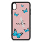 Blue Butterflies with Initial and Name Pink Pebble Leather iPhone Xs Max Case